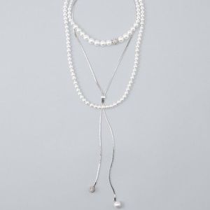 WHBM Faux Pearl & Silvertone Multi-Strand Convertible Y-Necklace NWT